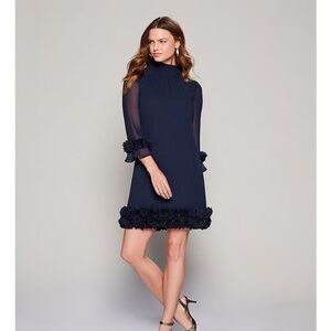 Alex Marie Smocked Neck Floral Petal Detail Illusion Ruffle Trim 3/4 Sleeve